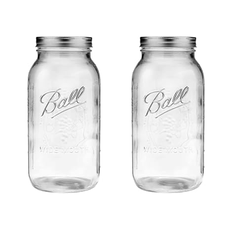 Ball Wide Mouth Glass Mason Jars with Lids and Bands, Used for Canning, Pickling, Juice, Jam, Jelly, Half Gallon Size 64 Ounce (Pack of 2)