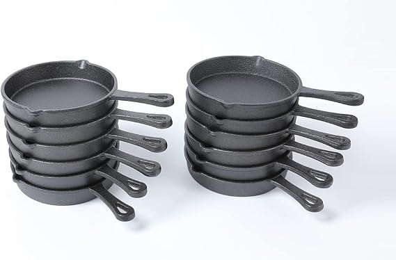 HAWOK Cast Iron mini skillet mini pie pan Dia.5.3 inch Pack of 12 Pre-seasoned Round