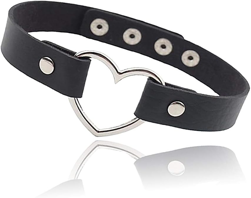 ETHOON Love Heart Adjustable Leather Choker Punk PU Necklace Goth Choker Soft Collar Chain for Women