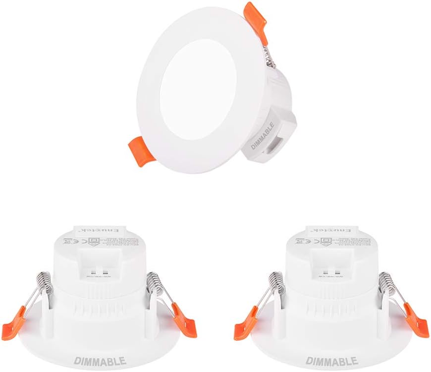 ENUOTEK Small Dimmable 5W LED Recessed Down Lights Ceiling Lamps Adjustable CCT 3000K 4000K 5000K IP44 for Kitchen Bathroom Lighting Hole Diameter 65-80MM 3 Lamps [Energy Class F]