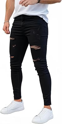 GINGTTO Mens Skinny Jeans Stretch Ripped Tapered Leg