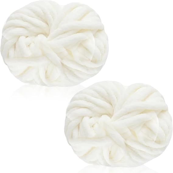 2 Pack Chunky Yarn for Hand Knitting,Multiple Colors Chenille Yarn for Knitting & Crochet,Soft Chunky Wool for Blankets,Cushion,Scarves,Pet Beds,Bags,Hats,Sweaters(White Milk)