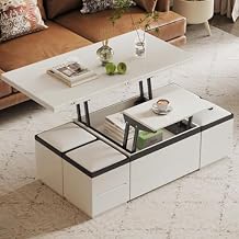 Lift Top Coffee Table with 4 Stools,Modern Folding Coffee Table for Living Room,5 in 1 Multi-Function Fashion Coffee Table,Extendable Coffee Table with Swivel Wheels