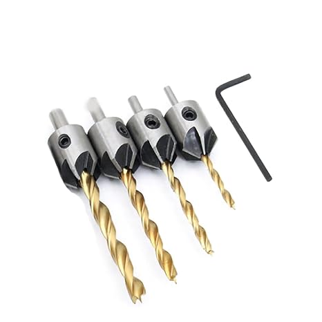 5-Piece Countersink Drill Bit Set | High-Speed Steel Pilot Hole & Screw Head Drilling Kit