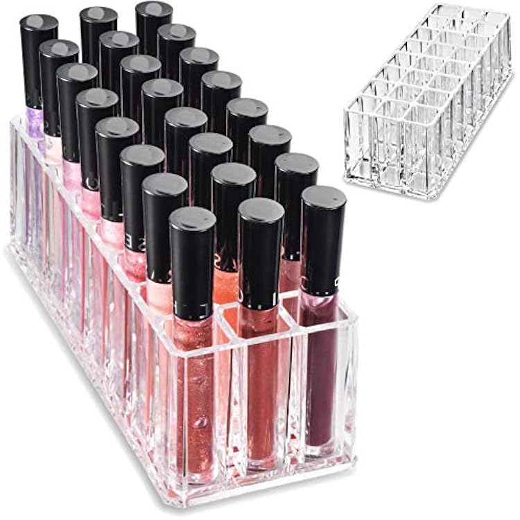 byAlegory Acrylic Lip Gloss Organizer & Beauty Makeup Holder | 24 Space Organization Container Storage For Tall Lip Gloss  Lipstick Products - Clear