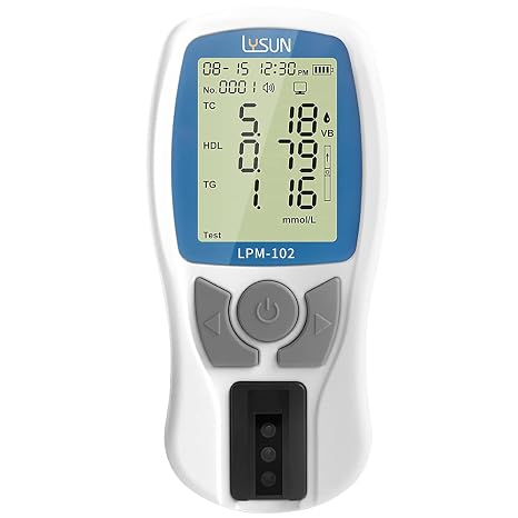 LYSUN Blood Lipid Analysis Meter System Multifunction Lipid kit Test HDL Triglycerides Cholesterol Test Meter (Lipid Meter with 10pcs of strips), white and dark blue