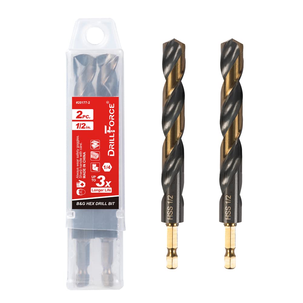 2PCS 12 Impact Hex Drill Bit Set, HSS Black Gold Quick Change Impact Driver Drill Bit Set for Copper, Aluminum, Zinc Alloy, Wood, Plastic