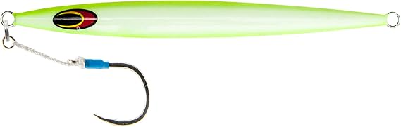 Nomad Design Deep Water Fishing - Erratic Action Trigger for Predators, Fast Sinking & BKK Jig Assist Hooks The Streaker 60G - 2oz - Chartreuse White Glow