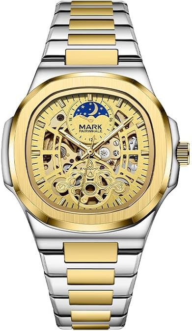 quare Man Watch Sapphire Stainless Steel Skeleton Moon Phase Classic Automatic Movement Male Watches