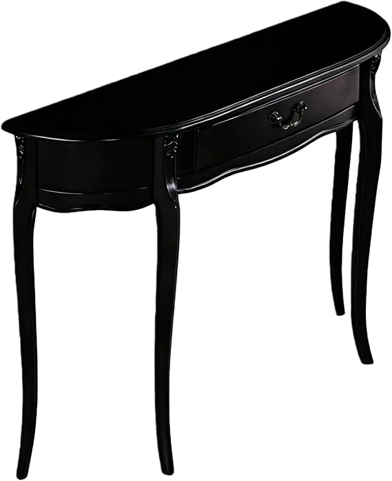 Solid Wood Console Table with Drawer - Vintage Metal Pull & Hand-Carved Texture | Rustic Entryway Sofa Table for Hallway,Living Room Black L35.4''xW11.8''xH33.5''