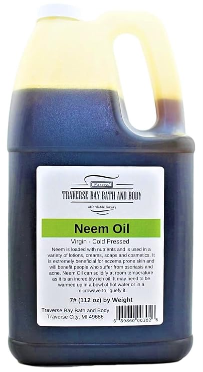 Neem oil, Virgin - Cold Pressed, 7-pound-Gallon Safety 112 oz. by weight sealed container Used for Soap making, lotions, and dog shampoo as well as gardening.