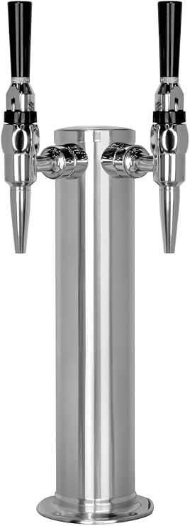 Kegco DT145-2P-STOUT 14" Tall Polished Stainless Steel Tower - Stout Faucets, 2 Faucet