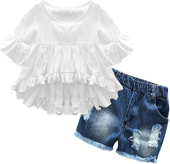 Girl Clothes Little Kids Short Sets Cotton Casual Coat Jeans 2 Pcs Pants Sets