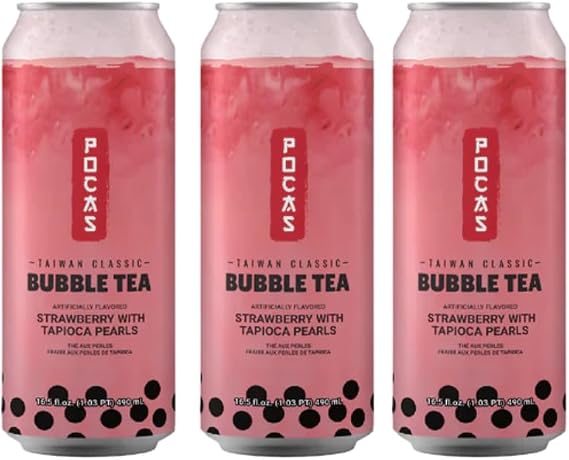 Taiwan Strawberry Bubble Tea with Tapioca Pearls 490ml x 3 Cans – Ready to Drink Milk Tea, Bubble Drink, Imported Asian Beverage
