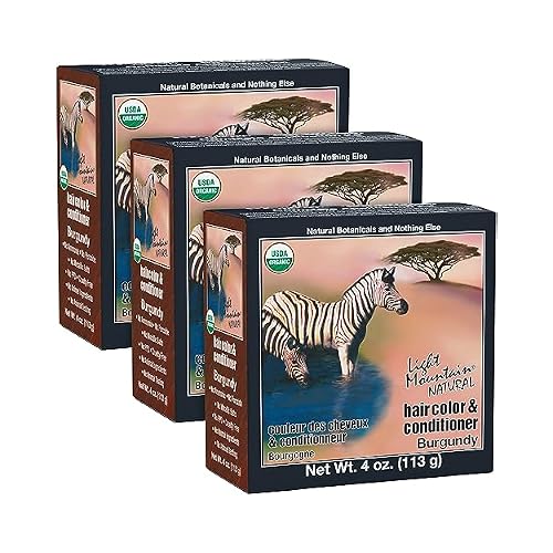 Light Mountain Henna Hair Color & Conditioner - Burgundy Hair Dye for MenWomen, Organic Henna Leaf Powder and Botanicals, Chemical-Free, Semi-Permanent Hair Color, 4 Oz Pack of 3