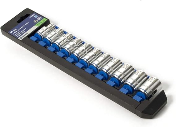 Kobalt 338619 11-Piece 1/2-Inch Drive 12-Point Shallow Socket Set, Metric, includes 10, 11, 12, 13, 14, 15, 16, 17, 18, 19, and 21-mm Sockets