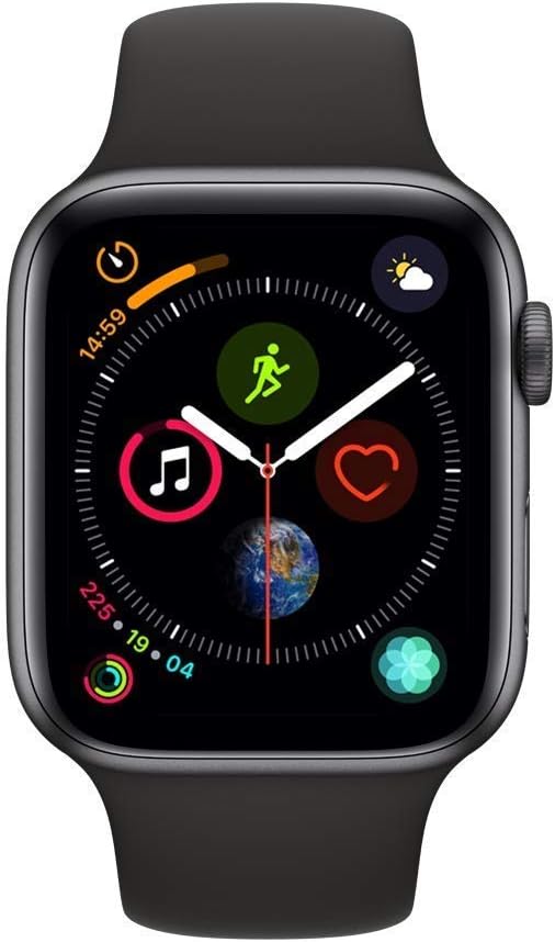 Apple Watch Series 4 GPS, 44MM - Space Gray Aluminum Case with Black Sport Band Renewed