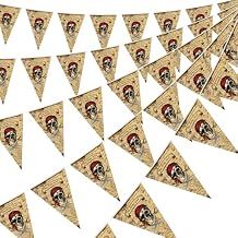 Clabby 5 Pcs 49ft Pirate Banner Pirate String Flags Treasure Map Triangle Banner Pirate Skull Pennant for Indoor and Outdoor Pirate Ship Halloween Pirate Birthday Party Decorations Supplies