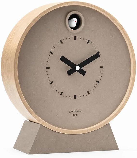 Cloudnola Modern Wooden Cuckoo Clock, Beige, 10.3 inch Dia, Includes Stand, Hourly Bird Voice Chirping, Silent Timekeeping, for Living Room, Kitchen, Office, or Gifts