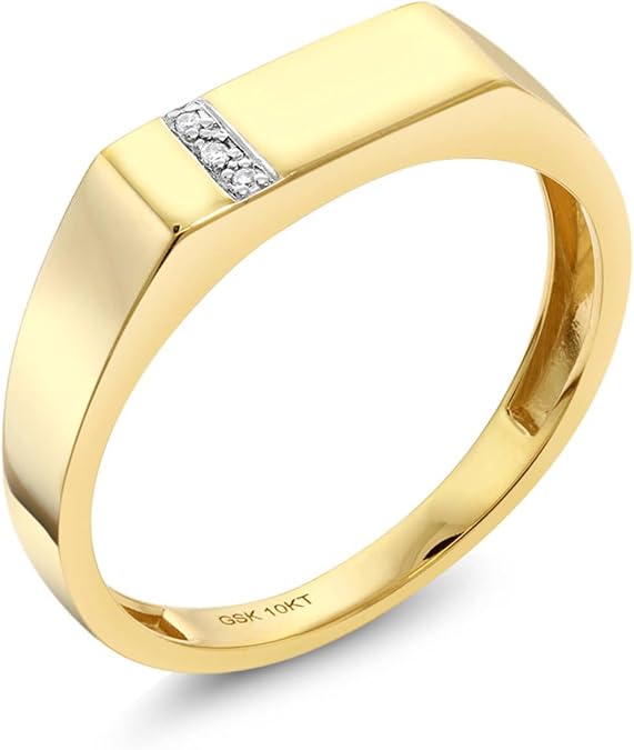 Gem Stone King White Diamond Ring For Men | 10K Solid Yellow Gold | Gold Men's Wedding Anniversary Ring | Available In Size 7, 8, 9, 10, 11, 12, 13