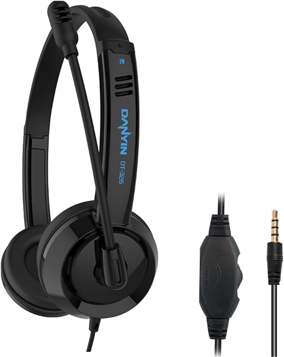 Computer Headset with Microphone, 3.5mm PC Headsets with Noise Cancelling Mic & Audio Controls for Mobile Phone Laptop PC Tablet, Wired Stereo Mobile Phone Headphone for Office, Call Center, Online