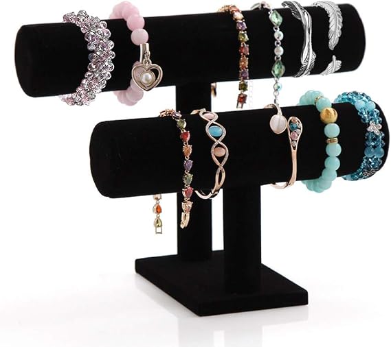 PowerKing 2 Tier Velvet Jewelry Stand Display, T-Bar Jewelry Organizer, Bracelet Holder for Bracelet Necklace Watch