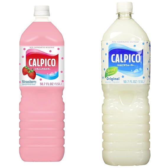 Calpico Soft Drink Bundle - Strawberry 50.7 FZ and Original 50.7 FZ Japanese Non-Carbonated Beverages (2-Pack)