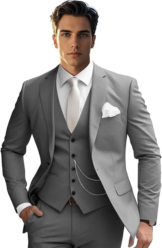 Men's Suits 3 Piece Slim Fit Suit for Men One Button Wedding Prom Party Business Suits Jacket Vest and Pants Tuxedo