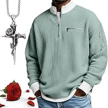 2026 Men's Casual Fashion up Collar Contrasting Zipper Sweatshirt, Men's Daily Loose and Simple Waffle Half-Zip
