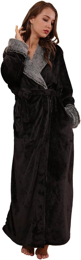 SUNBABY Thicker Long Flannel Sleepwear for Women and Man Imitation Fur Collar Bathrobes Warm Couple Pajamas