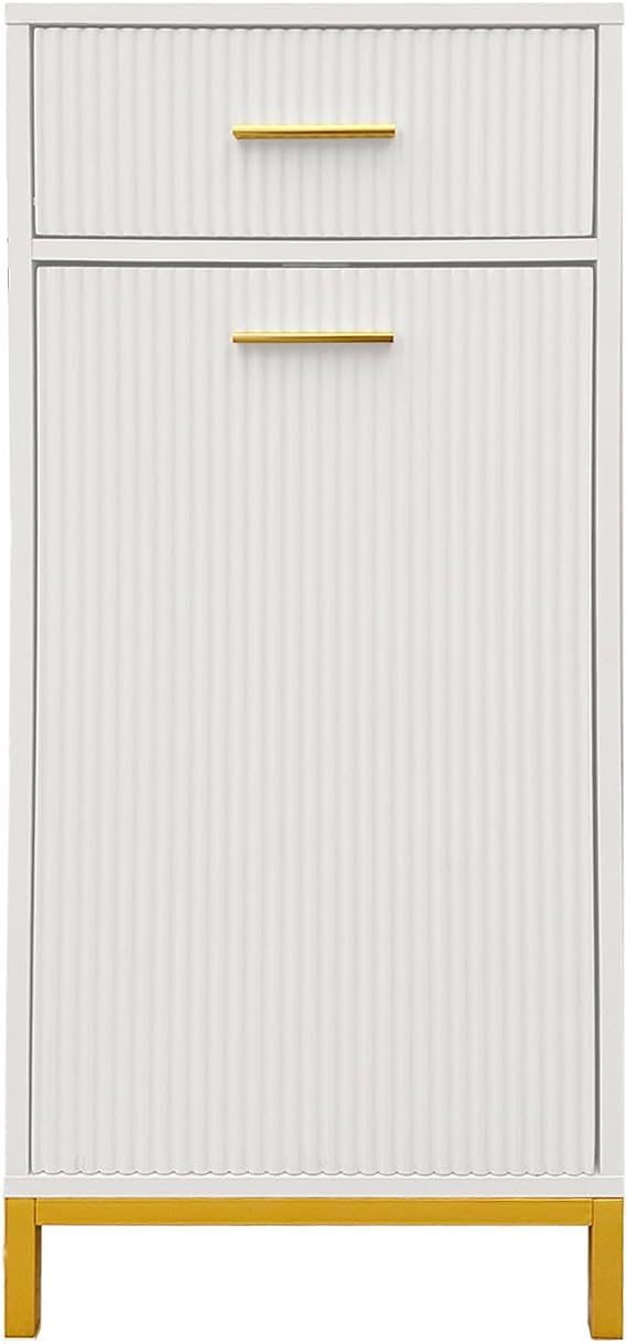 Modern Tilt-Out Laundry Hamper Cabinet, Free Standing Laundry Chest Organiser Unit & Removable Liner with Drawer, Dirty Clothes Basket for Bathroom, Bedroom, Laundry Room White