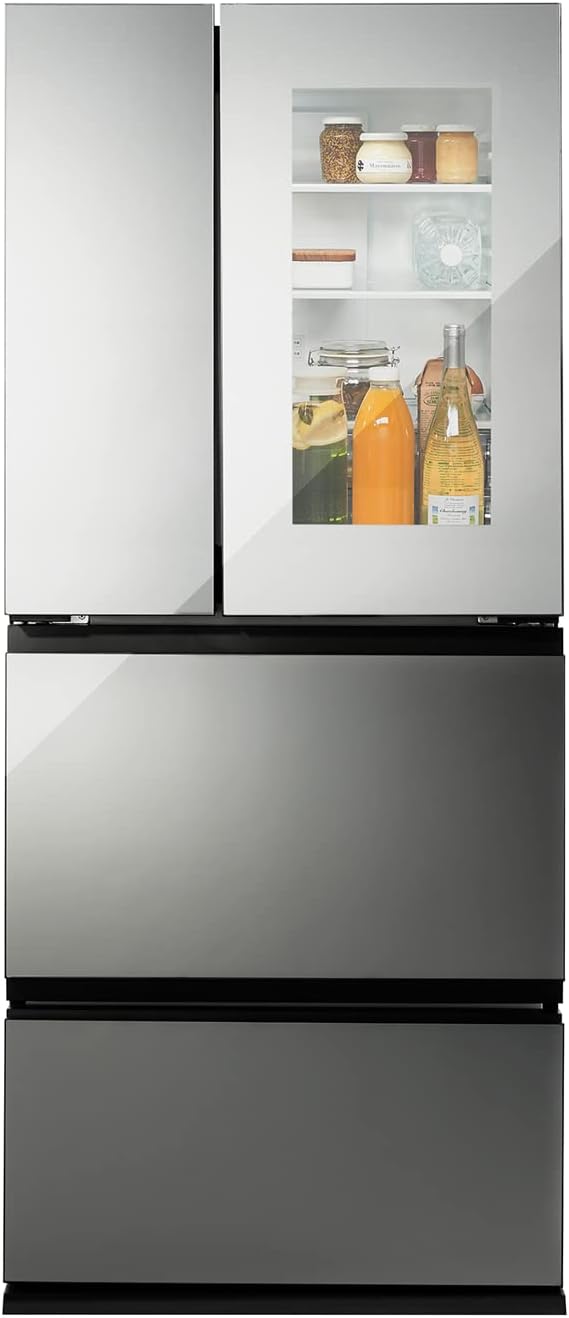 TWINBIRD HR-EI35B 4-Door Freezer Refrigerator, Width 27.0 inches 68.5 cm, 93.5 gal 354 L, French Door, Black, with Touch & View, Class No. 1 Freezing Capacity, 2 Tier Vegetable Chamber, Tsubame