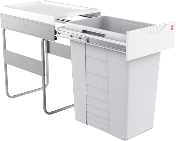 Hailo Easy Cargo Solo Rubbish Bin 3668401 Large 40 L Built-in Kitchen Waste Bin for 40 cm Cabinet Width Waste Separation System, Plastic Light Grey
