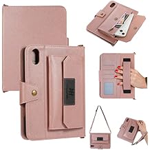 Wallet case for iPad 10.2 inch 9th 8th 7th Generation,iPad Air3 Pro10.5 inch case PU Leather with Shoulder Strap Pen Holder Hand Strap Card Holder Pocket Kickstand (iPad 10.2''/10.5'', Rose Gold)
