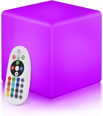 Magshion 16-Inch LED Cube Chair Lights, Glow Cube Seat 16 RGB Color Changing Waterproof Light Up Stool Rechargeable Mood Lamp Decorative Lighting Light with Remote for Garden Patio Party Bar Cafe