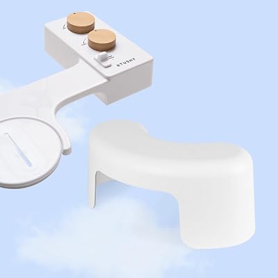 TUSHY Arc Toilet Stool & Spa Bamboo Toilet Bidet Attachment
