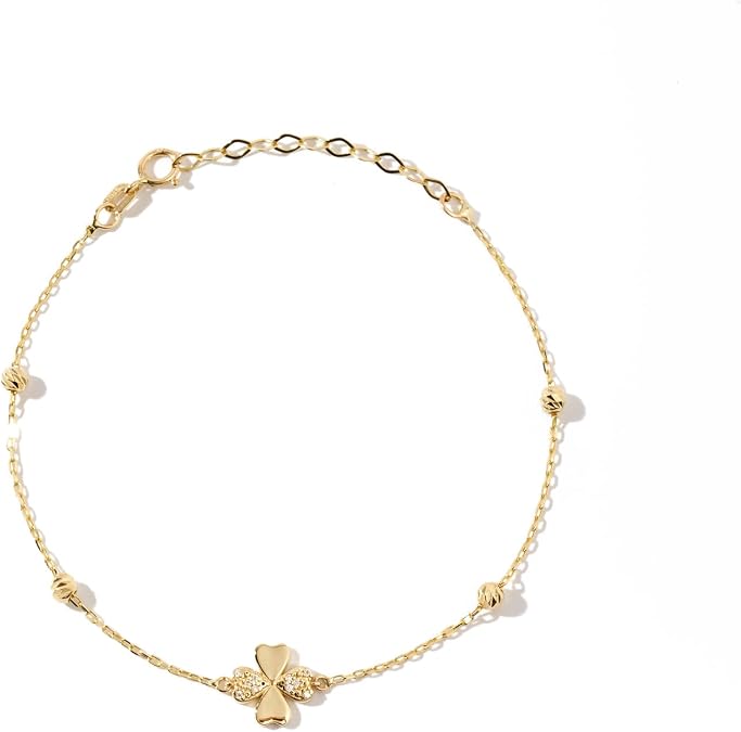 Gelin Dainty Diamond Four Leaf Clover Bracelet for Women, Adjustable