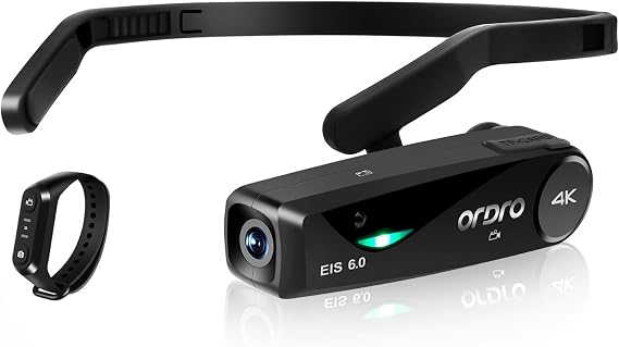 ORDRO EP6 Plus 4K Head Mounted Camera Hands Free Lightweight Mini Wearable Camcorder with Remote Control