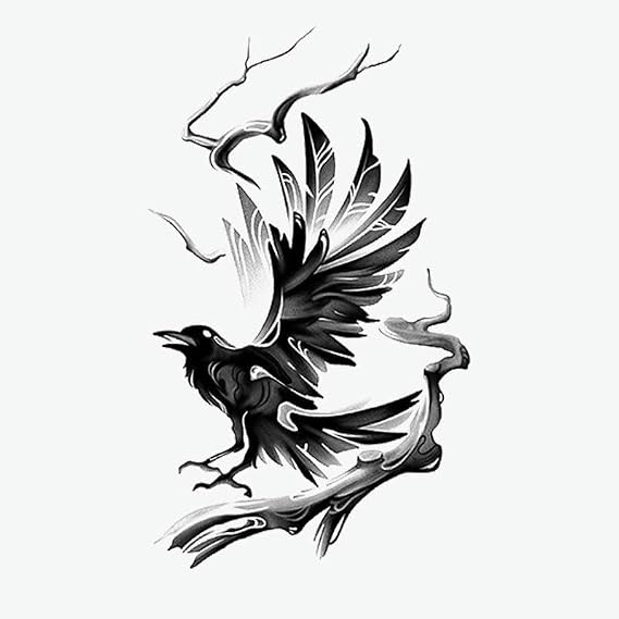 5 Pcs Black Crow Herbal Juice Temporary Tattoo Sticker Flower Arm Man Cannot Wash Off Simulated Tattoo Sticker