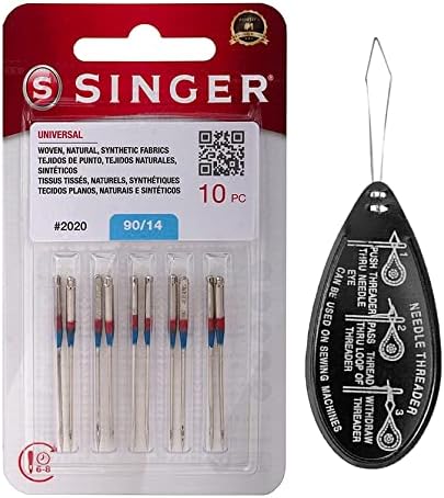 Singer Universal 2020 Sewing Machine Needles, Packet of 10, Size 90/14, Includes Large Needle Threader