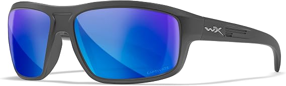 Wiley X WX Contend Captivate Polarized Sunglasses, ANSI Z87 Safety Glasses for Men and Women, UV Eye Protection for Shooting, Fishing and Biking Black Frames, Blue Mirror Tinted Lenses