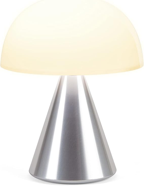 Lexon Mina L Mushroom Lamp - 9 LED Color Table Lamp for Bedrooms, Living Room & Office - Cordless, Rechargeable with 24h Light & Dimmer, Aluminum, Large - Alu Poli