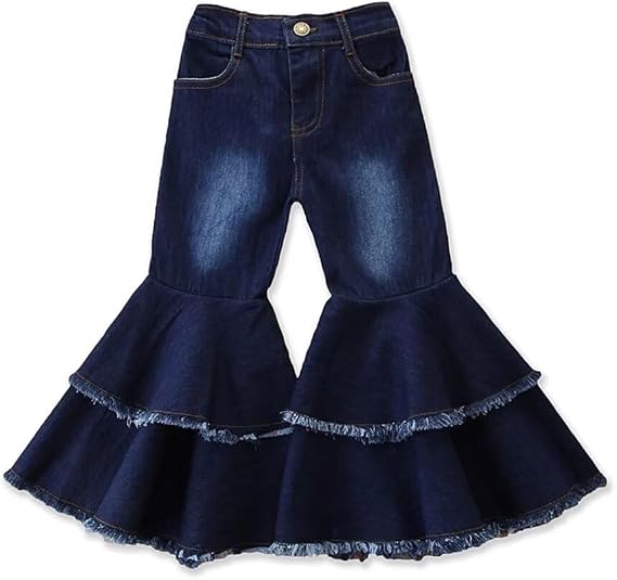 Toddler Girl Bell Bottom Jeans Baby Girls Bell-Bottoms Ruffle Trousers Flare Pants