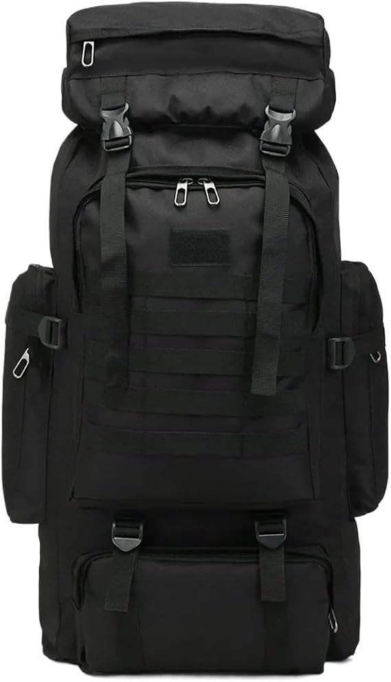75L Men Travel Backpack Tactical Climbing Outdoor Hiking Camouflage Multifunctional Bag Men Backpack(Black)