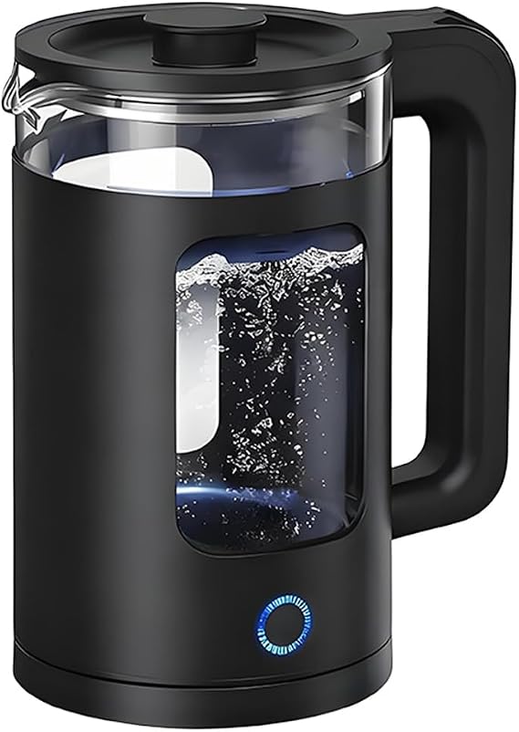 1.5L Black Glass Electric Kettle – Quiet Fast-Boiling Design with Blue LED Light, Auto Shutoff & Dry Boil Protection, Easy-to-Clean for Tea, Coffee & More (Black)