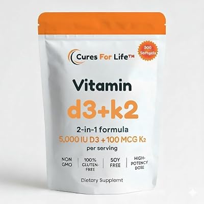 Vitamin D3 5000 IU with K2 MK-7 100 mcg, 300 Softgels High Potency, Virgin Coconut Oil Bone, Heart & Immune Support Non-GMO, Easy to Swallow