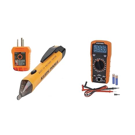 Klein Tools 80025 Outlet Tester Kit with GFCI Tester and Non-Contact Voltage Tester, 2-Piece & MM325 Multimeter, Digital Manual-Ranging 600V AC/DC Voltage Tester, Tests Batteries