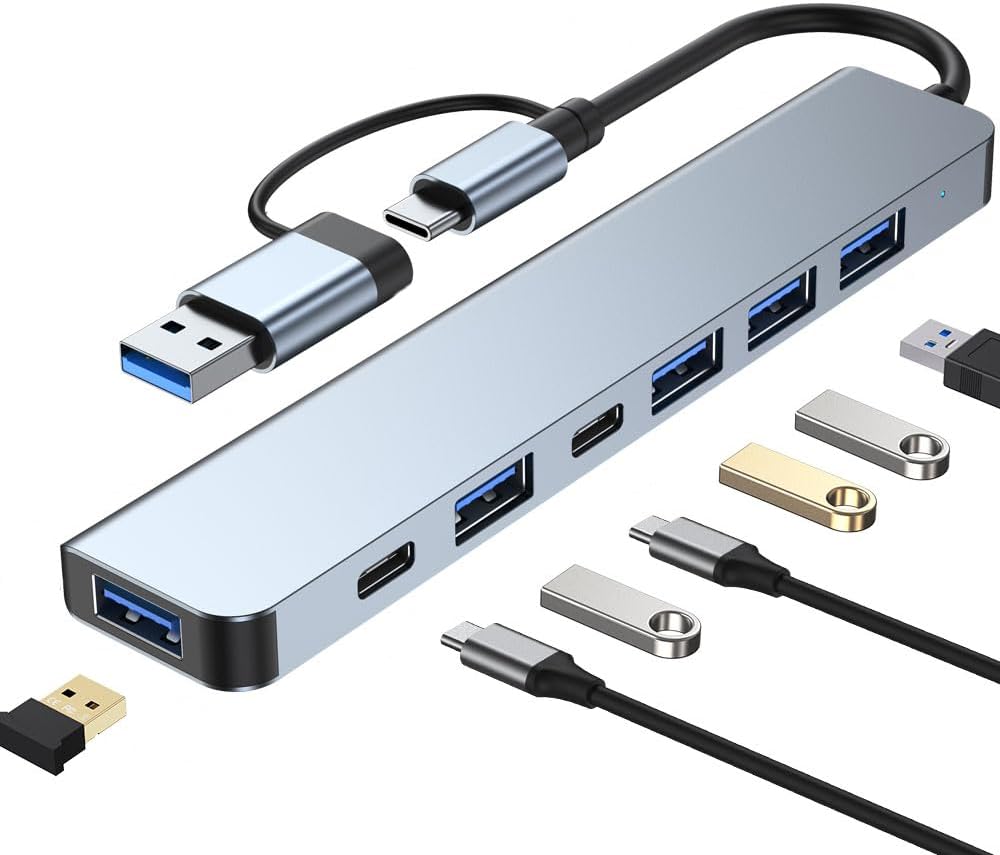 USB C Hub, Aluminium 7 in 1 USB Extender, USB Splitter with 1 x USB 3.0, 4 x USB 2.0 and 2 x USB C Ports for MacBook Pro Air and Other PCLaptopTablet Devices