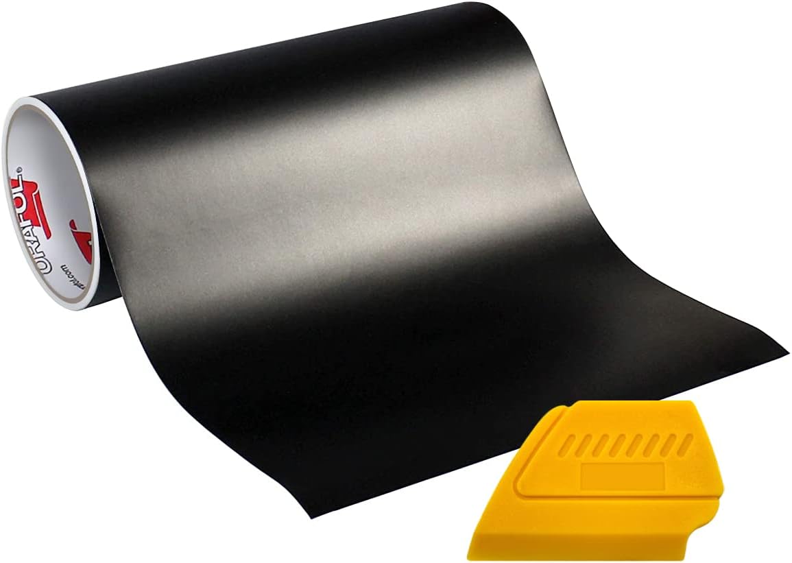 Oracal 751 Premium Long-Term Indoor & Outdoor Craft Vinyl 12in x 6ft Roll for Cutters and Plotters Including Hard Yellow Detailer Squeegee Matte Black