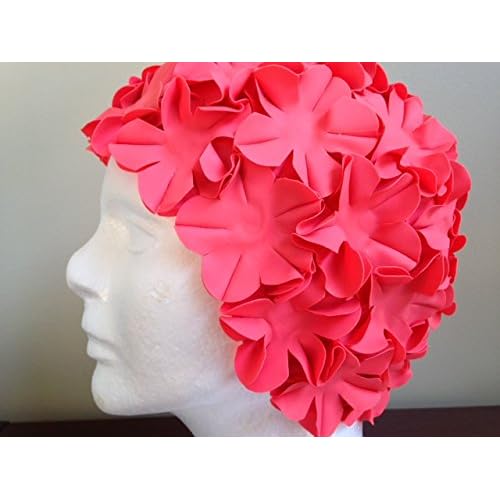 Aquapro Hot Pink Junior Child Full Floral RetroVintage SwimBathing Cap